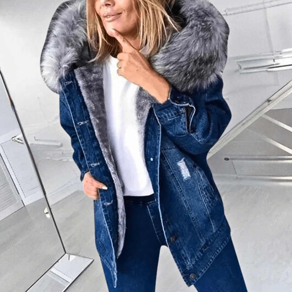 "Veste en denim de luxe noir pour femme avec coupe ample, élégante et polyvalente, idéale toutes saisons intermédiaires"