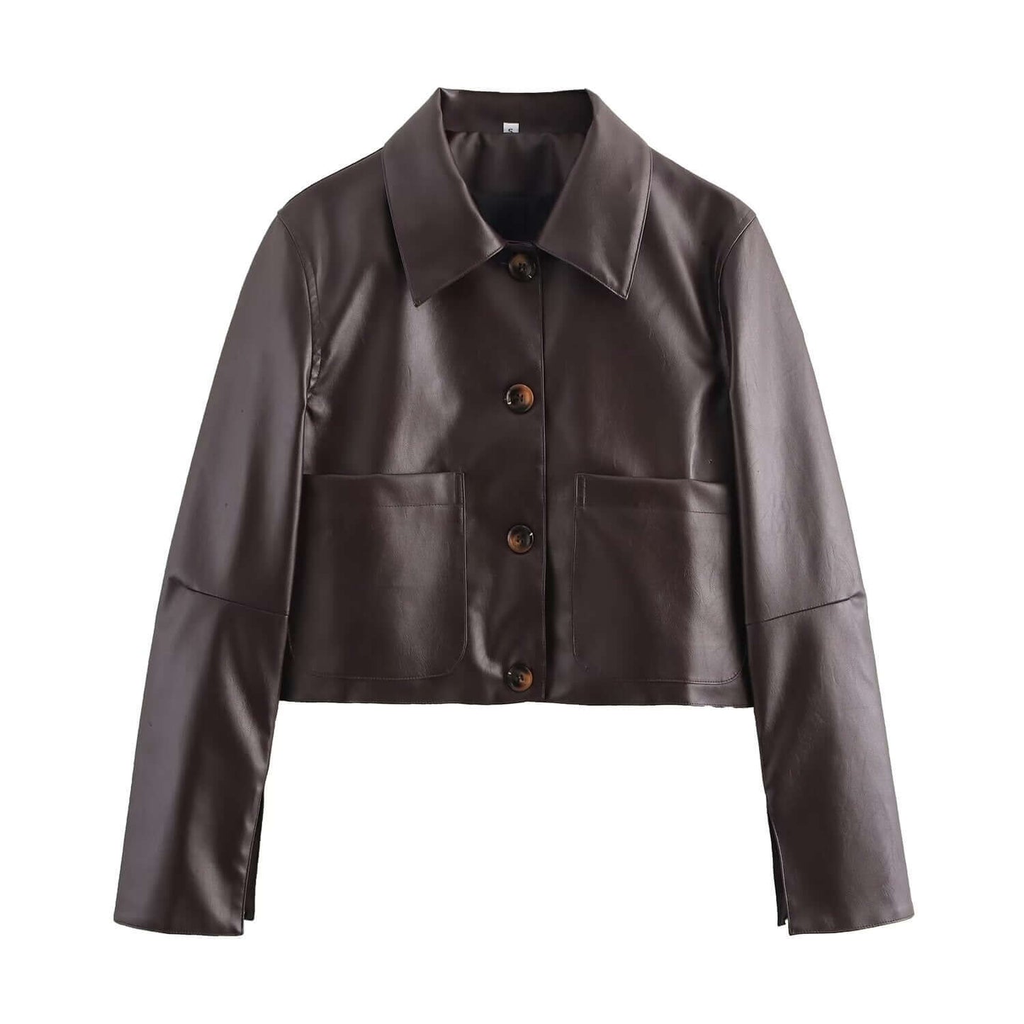 Veste en cuir rouge et marron, design épuré, boutons recouverts, finition brillante, idéale pour soirées ou virées décontract