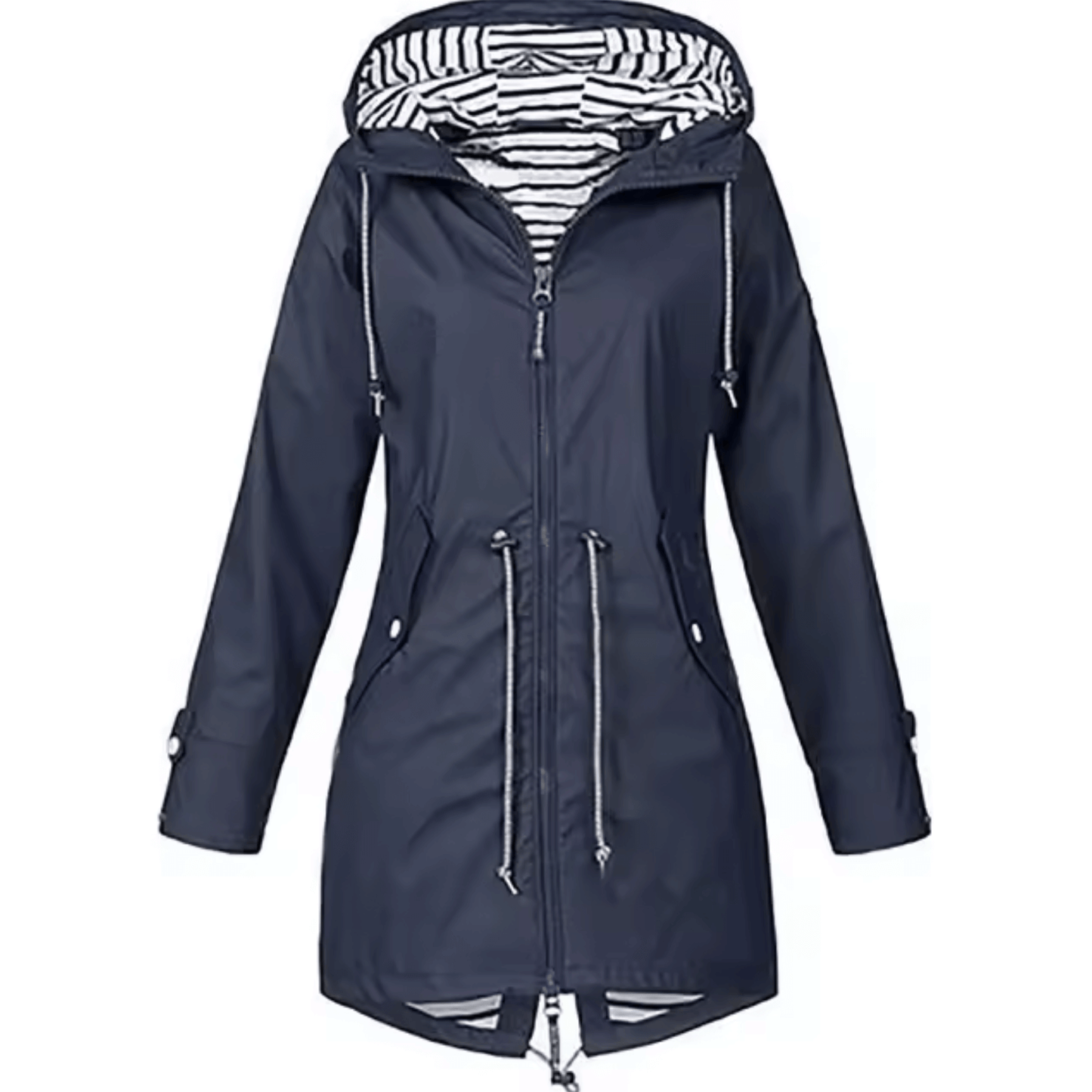 "Imperméable femme élégant Daria, moderne, noir, avec capuche, design sophistiqué, protection pluie, taille varied"