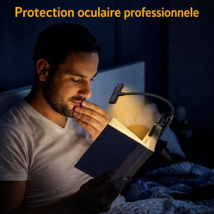 Lampe de lecture LED rechargeable à clip – 3 modes, luminosité réglable.