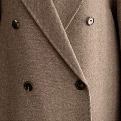 "Manteau d'hiver long marron beige pour femmes, double boutonnage élégant, chaud et confortable"
