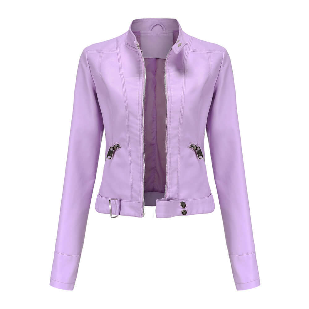 "Veste en cuir biker Mille pour femme, couleur noire, double fermetures éclair, audacieuse et élégante."