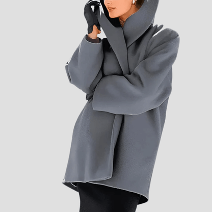 "Manteau en laine à capuche, ample et élégant, pour femmes, couleur vive, idéal pour un style hivernal chic et chaud."