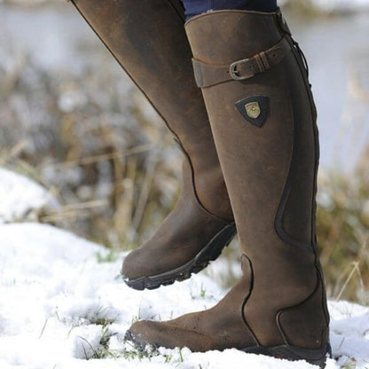 "Bottes d'hiver imperméables et brunes pour femme avec semelle antidérapante, idéales pour le froid"