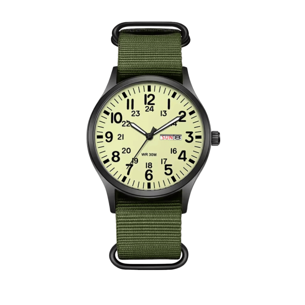 "Montre militaire étanche tactique avec cadran lumineux, design robuste, idéale pour missions extérieures et urbaines."