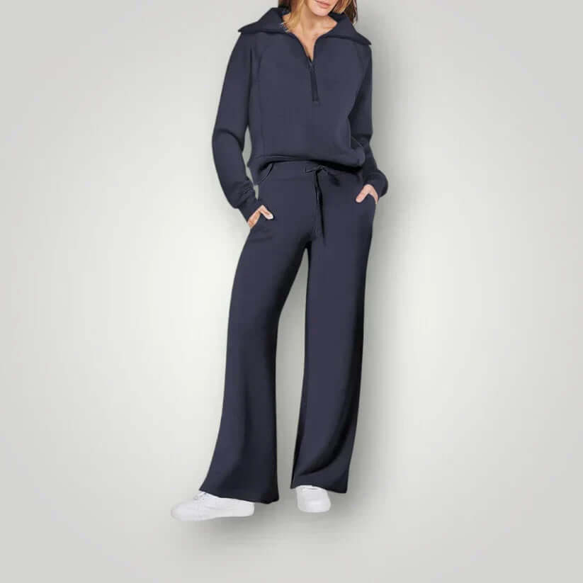 "Ensemble loungewear femme élégant, ample et doux, couleurs tendance, parfait pour détente à la maison ou sorties."