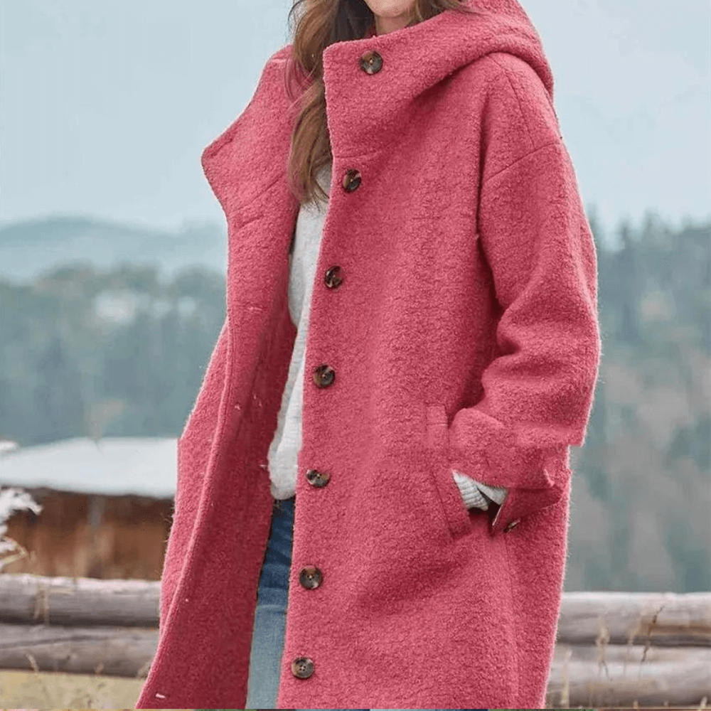 "Veste épaisse pour femmes, vue de face, coupe moderne, tissu tweed gris, élégante et chaude, idéale pour l'hiver."