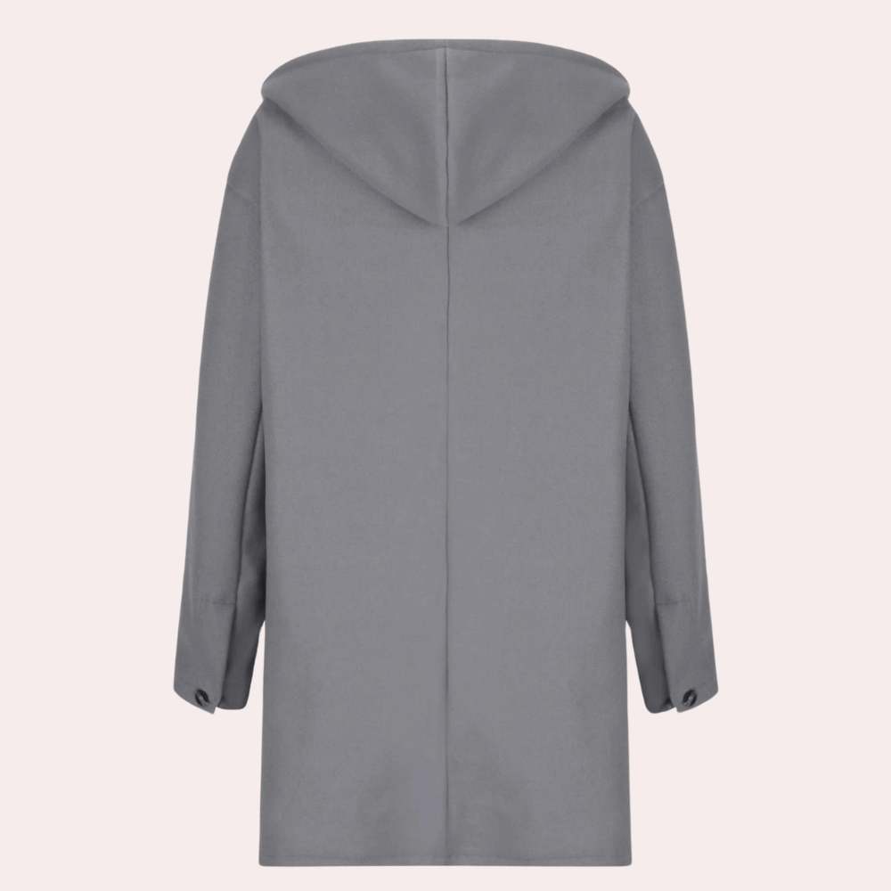 "Veste épaisse pour femmes, vue de face, coupe moderne, tissu tweed gris, élégante et chaude, idéale pour l'hiver."