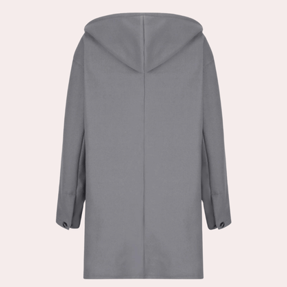 "Veste épaisse pour femmes, vue de face, coupe moderne, tissu tweed gris, élégante et chaude, idéale pour l'hiver."