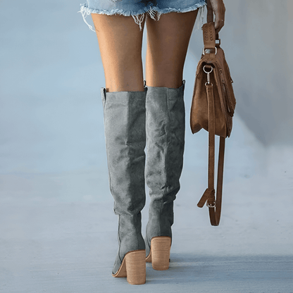 "Bottes en cuir pour femmes au design classique, talon stable, parfaites pour un style élégant et confortable au quotidien."