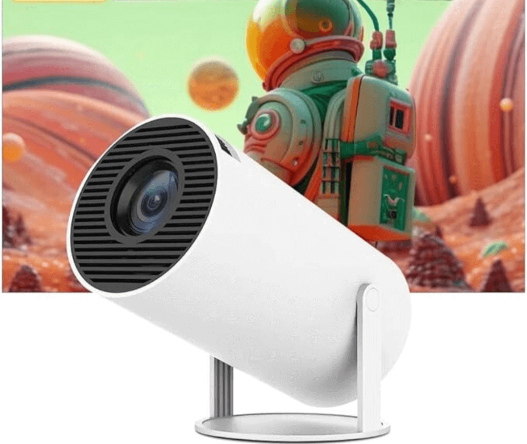 "Projecteur portable 4K HD design compact, boîtier élégant avec lentille large, parfait pour cinéma maison intérieur et extér