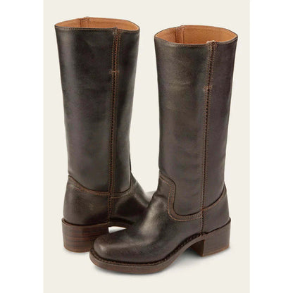 "Bottes hautes pour femmes en cuir avec talon bloc et bout carré, élégance et confort pour toutes occasions."