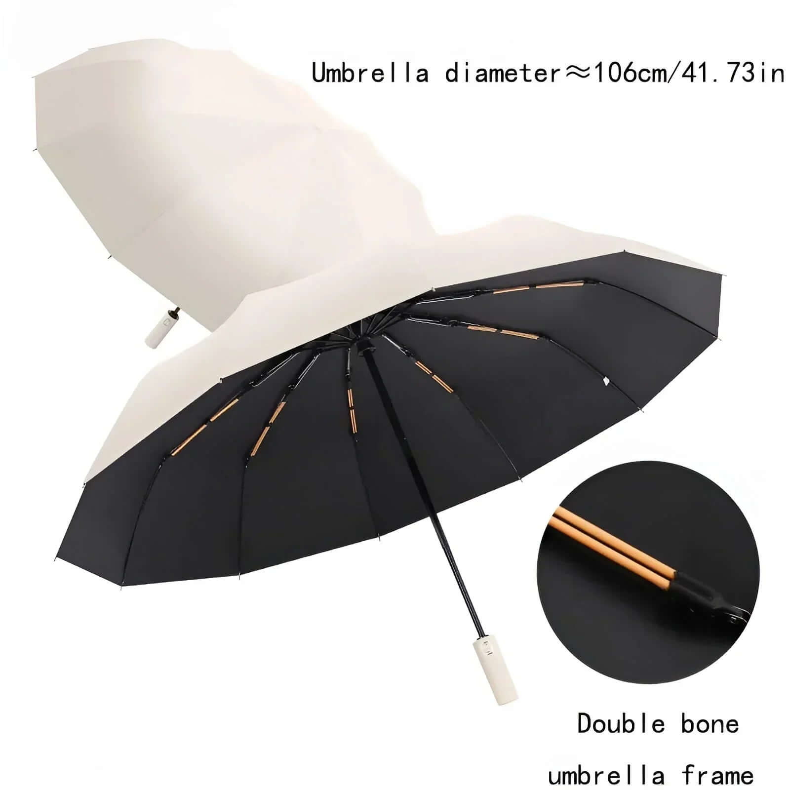 "Parapluie écologique durable beige, protection UV, matériaux recyclés, design moderne pour conditions météorologiques variée