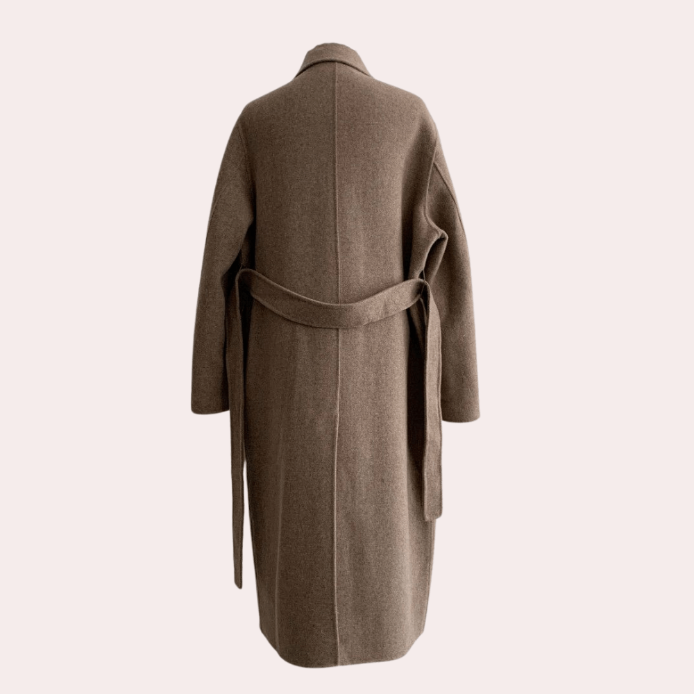 "Manteau d'hiver long marron beige pour femmes, double boutonnage élégant, chaud et confortable"