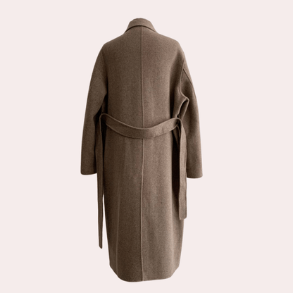 "Manteau d'hiver long marron beige pour femmes, double boutonnage élégant, chaud et confortable"