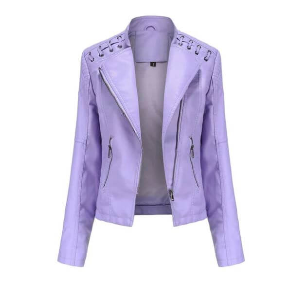 "Veste en cuir d'agneau pour femmes, élégante, vintage, zip nickel brillant, surpiqûres raffinées, chic et confortable."