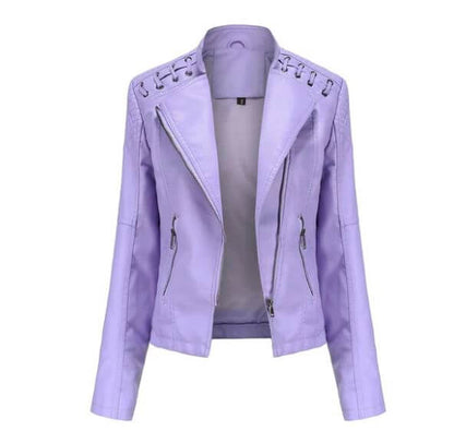 "Veste en cuir d'agneau pour femmes, élégante, vintage, zip nickel brillant, surpiqûres raffinées, chic et confortable."