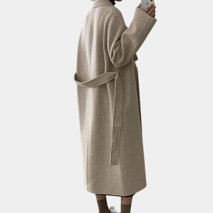 "Manteau d'hiver long marron beige pour femmes, double boutonnage élégant, chaud et confortable"