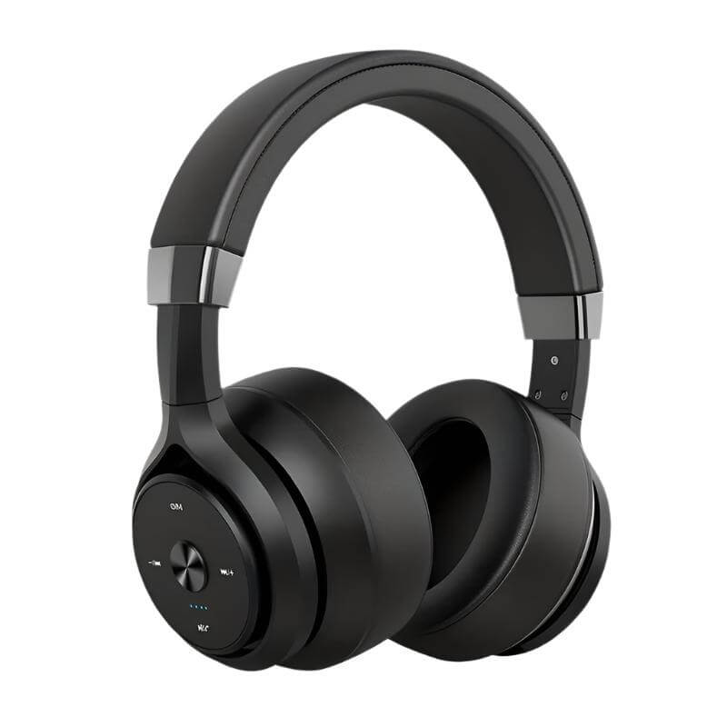 "Casque supra-auriculaire sans fil élégant, noir, audio haute définition, ultra-confort avec technologie Bluetooth intégrée."