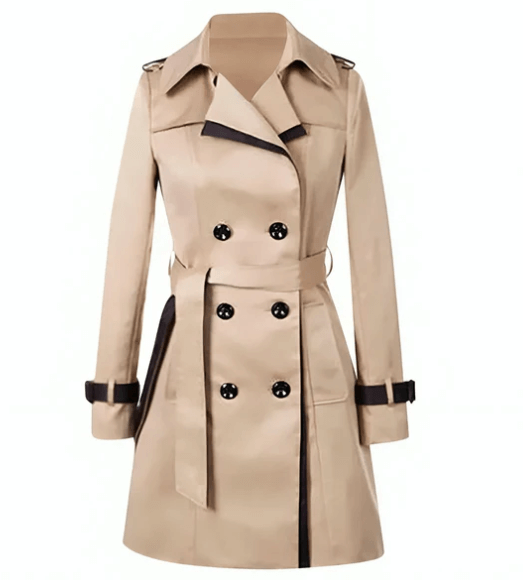 Trench-coat femme moderne, détails raffinés sur col et poignets, coupe ajustée, tissu léger pour un style élégant.