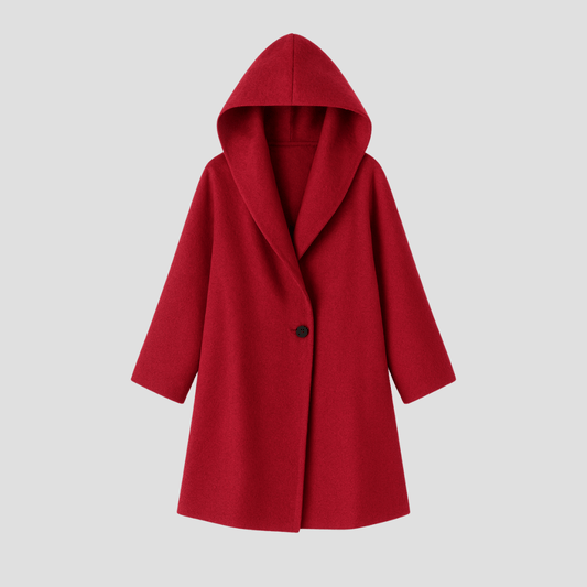 "Manteau en laine à capuche, ample et élégant, pour femmes, couleur vive, idéal pour un style hivernal chic et chaud."