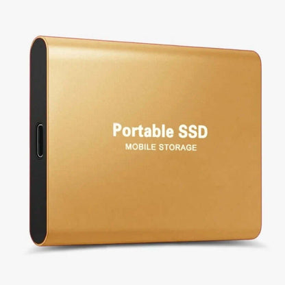 "SSD externe ultra-rapide USB-C 1TB-16TB en aluminium robuste, vue frontale, idéal pour gamers et professionnels."