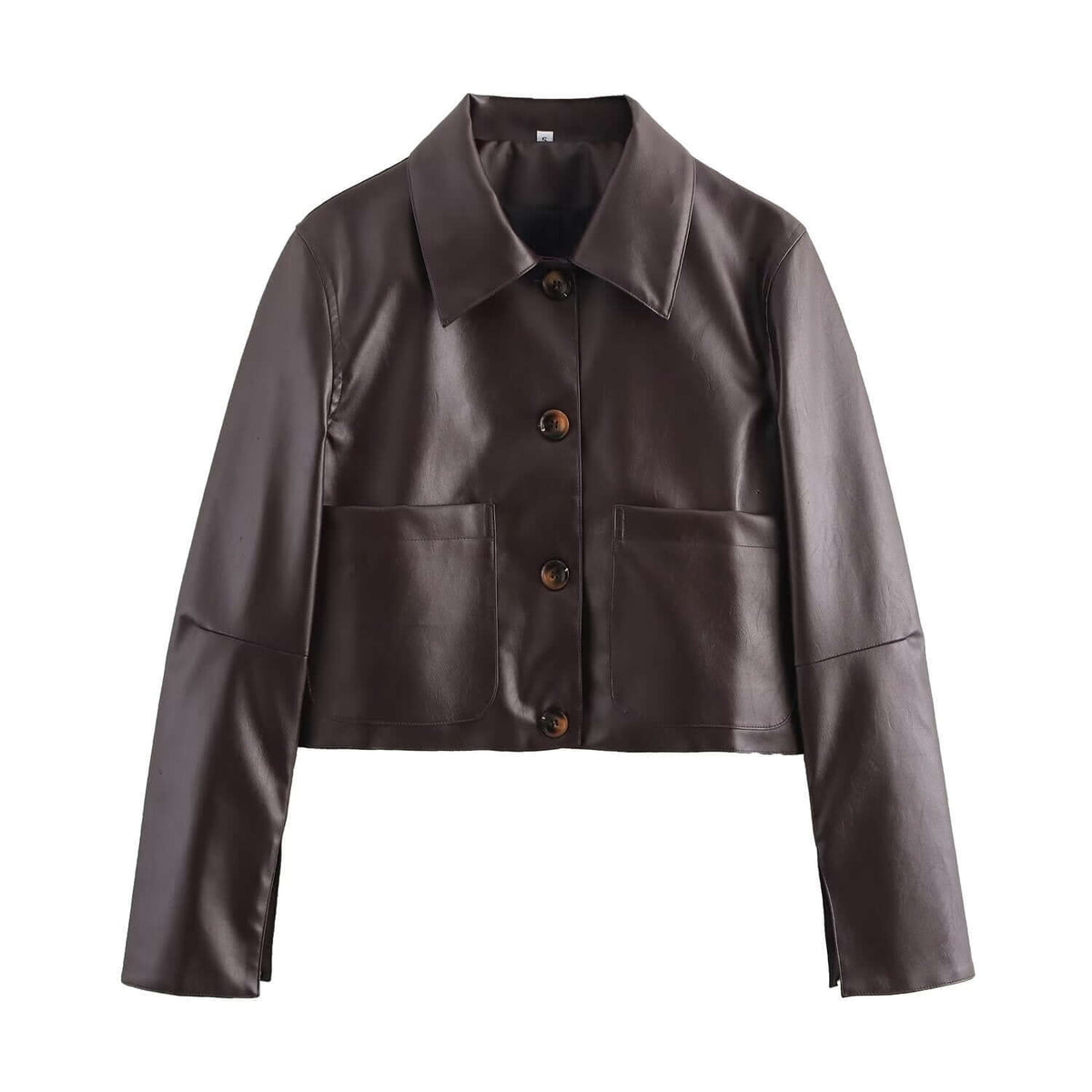 Veste en cuir rouge et marron, design épuré, boutons recouverts, finition brillante, idéale pour soirées ou virées décontract