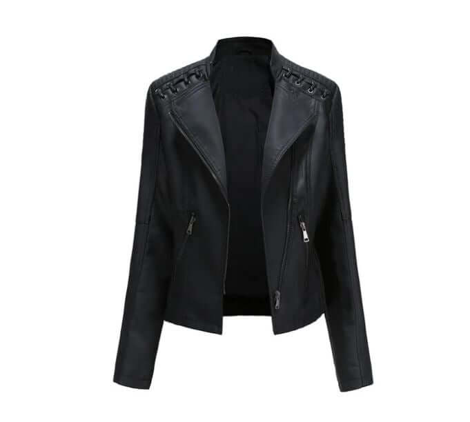 "Veste en cuir d'agneau pour femmes, élégante, vintage, zip nickel brillant, surpiqûres raffinées, chic et confortable."