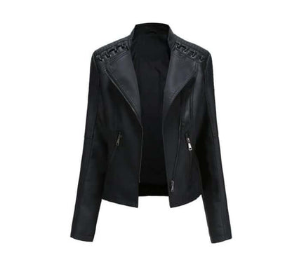"Veste en cuir d'agneau pour femmes, élégante, vintage, zip nickel brillant, surpiqûres raffinées, chic et confortable."