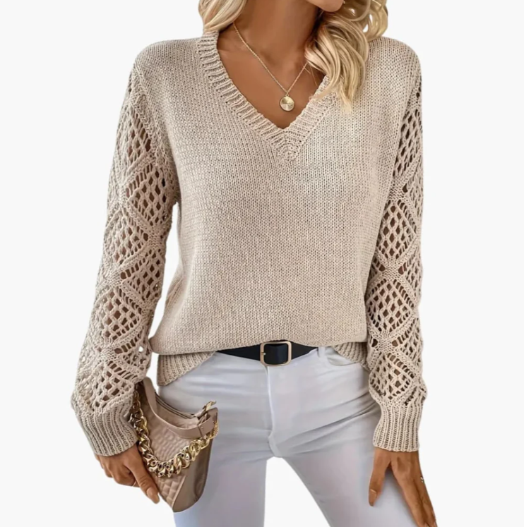Pull femme col V à manches ajourées – Lovimora