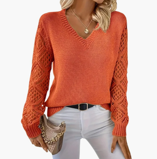 Pull femme col V à manches ajourées – Lovimora