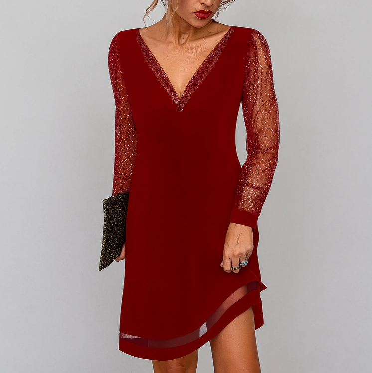 Robe noire femme manches en dentelle – Lovimora