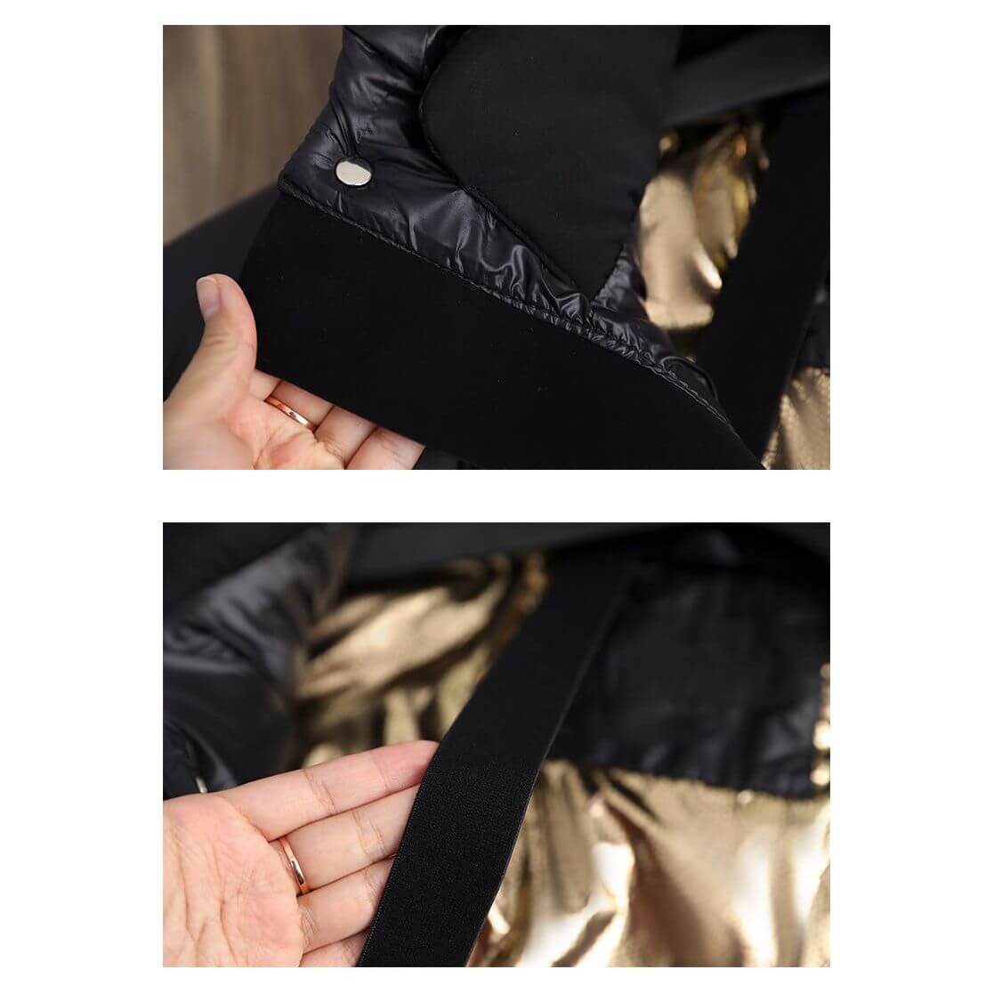 "Veste d'hiver femme en duvet, imperméable, coupe moderne, couleur neutre, idéale pour le froid avec capuche amovible."