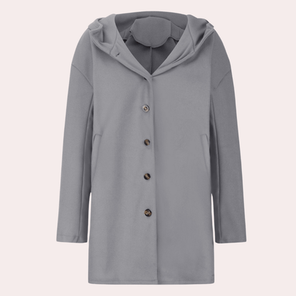"Veste épaisse pour femmes, vue de face, coupe moderne, tissu tweed gris, élégante et chaude, idéale pour l'hiver."