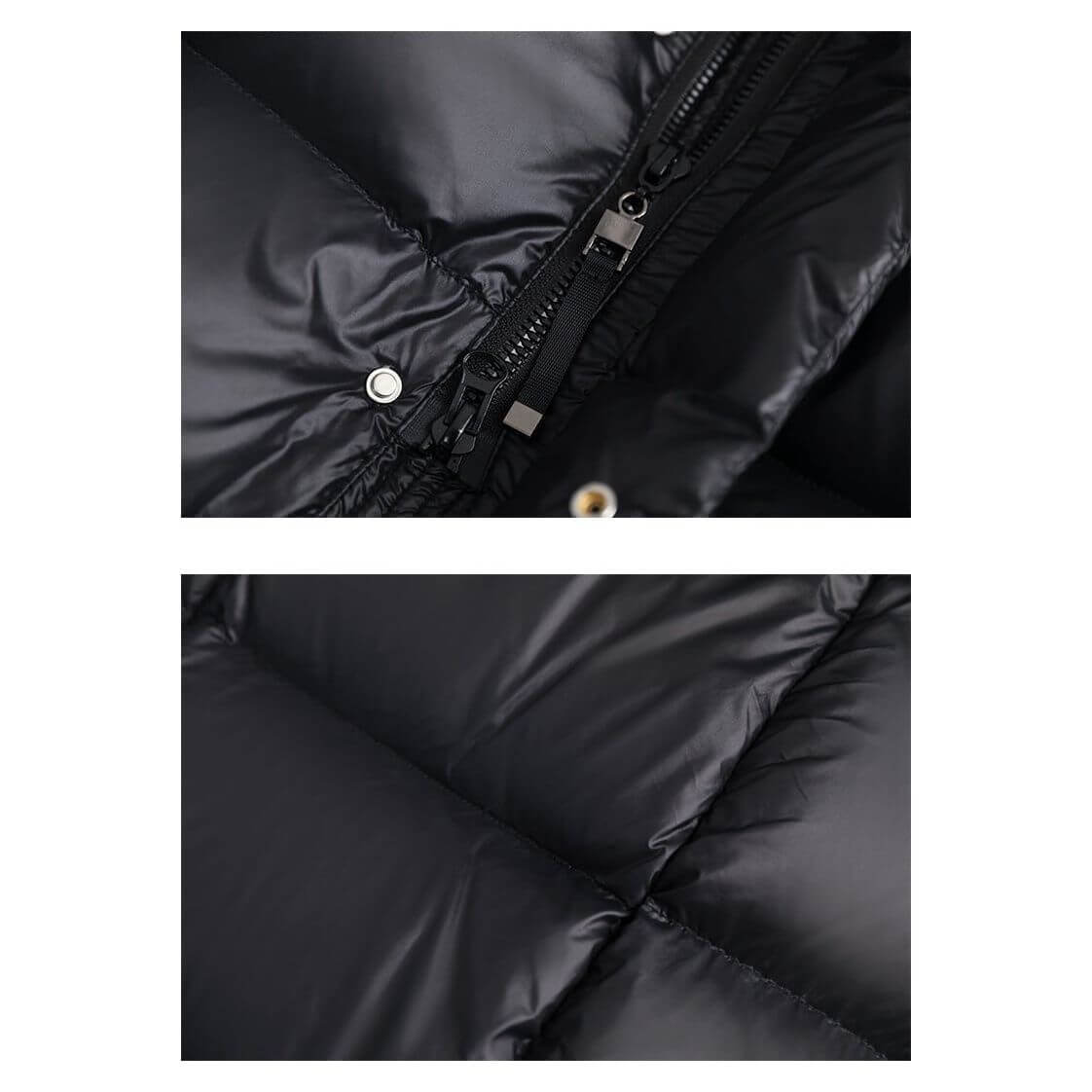 "Veste d'hiver femme en duvet, imperméable, coupe moderne, couleur neutre, idéale pour le froid avec capuche amovible."