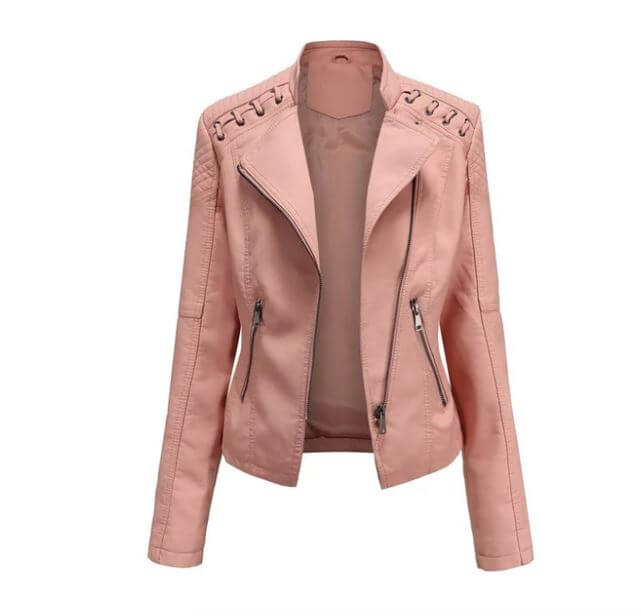 "Veste en cuir d'agneau femme, style rétro chic, couleur marron, design élégant décontracté avec poches et fermeture dissimul