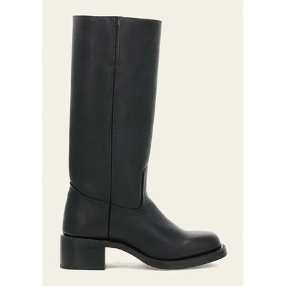 "Bottes hautes pour femmes en cuir avec talon bloc et bout carré, élégance et confort pour toutes occasions."