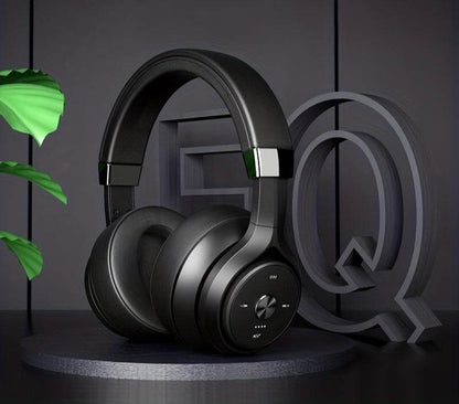 "Casque supra-auriculaire sans fil élégant, noir, audio haute définition, ultra-confort avec technologie Bluetooth intégrée."