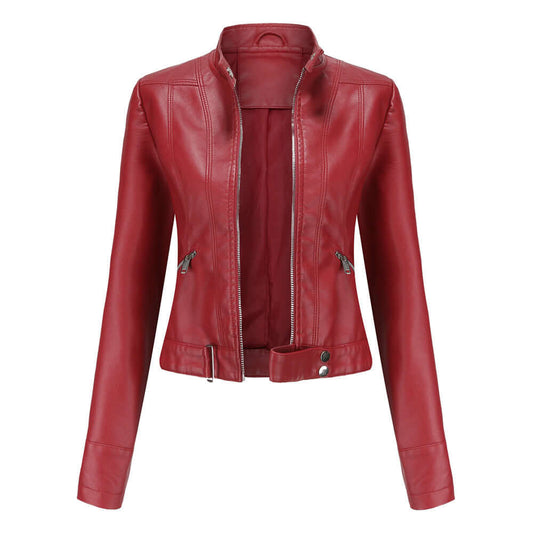 "Veste en cuir biker Mille pour femme, couleur noire, double fermetures éclair, audacieuse et élégante."