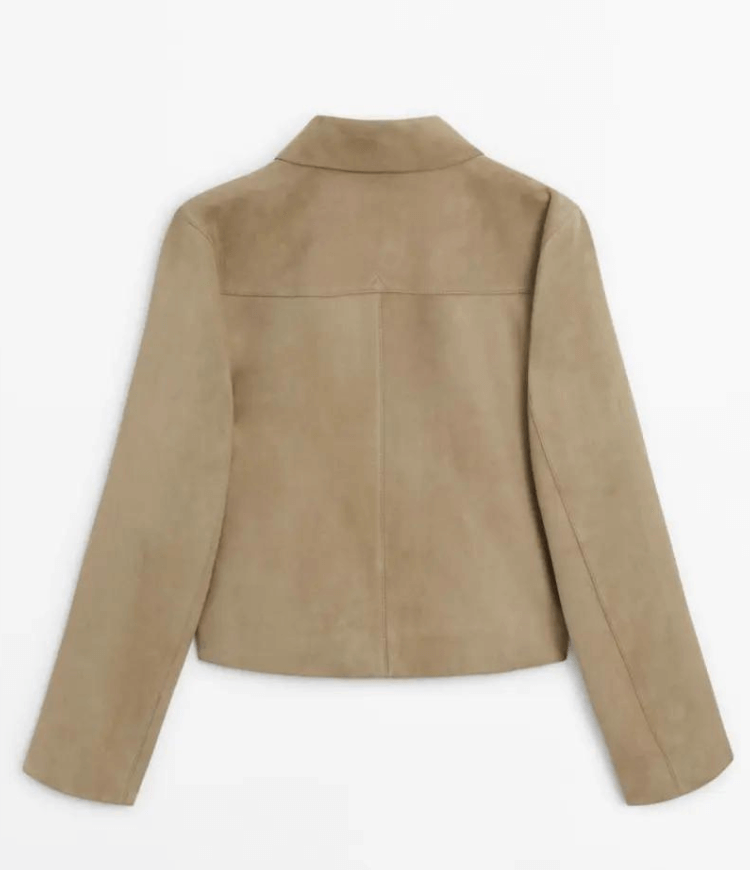 "Veste en cuir femme Karly, coupe ajustée, design moderne, cuir souple, couleur neutre, accentue la silhouette élégante."