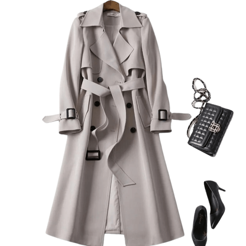 "Trench-coat femme élégant, léger, coupe classique et intemporelle, parfait pour toutes occasions."