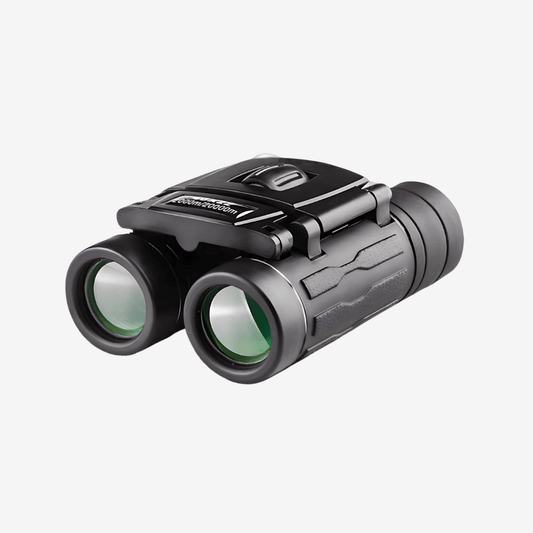 "Jumelles compactes légères pour randonnée, grossissement x8, revêtement antidérapant, transport facile en sac à dos."